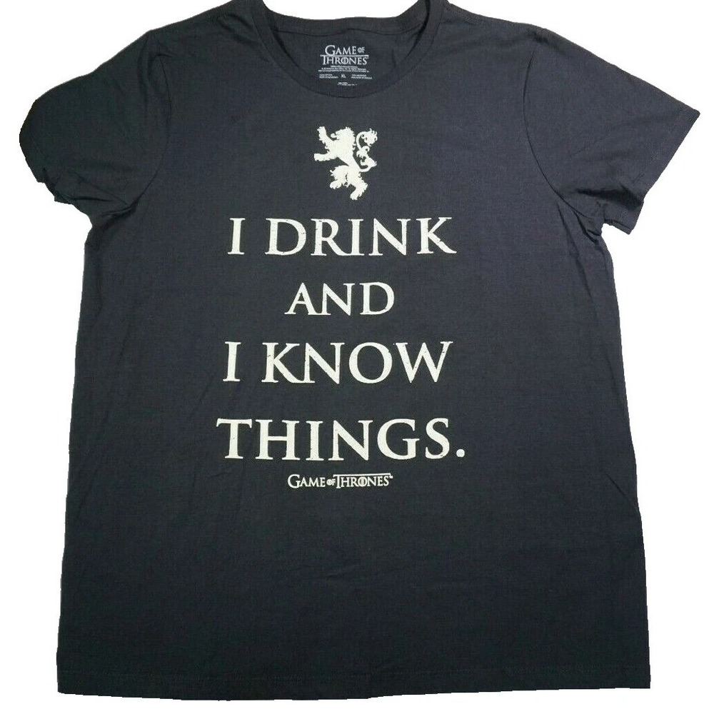 Game Of Thrones Men XL TYRION LANNISTER I DRINK AND I KNOW THINGS T-Shirt‎ EUC